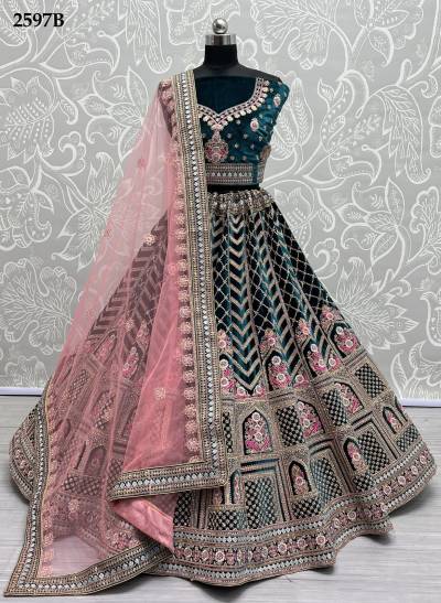 DNO. 2597A TO 2597C BY ANJANI ART EMBROIDERY LEHENGA CHOLI WHOLESALER IN INDIA
