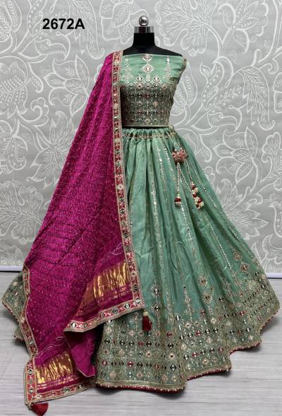 D.NO. 2672A & 2672B BY ANJANI ART GADWAL SILK LEHENGA CHOLI WHOLESALER IN INDIA