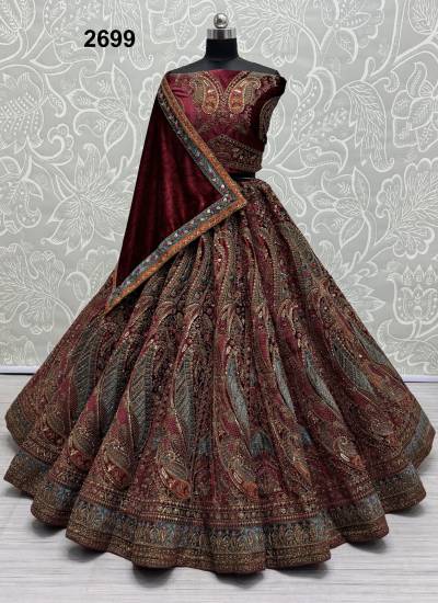 ANJANI ART 2699 DESIGNER WEDDING VELVET LEHENGA CHOLI WHOLESALER IN INDIA