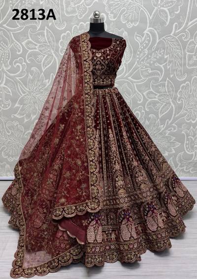 ANJANI ART 2813A & 2813B DESIGNER VELVET WEDDING LEHENGA CHOLI WHOLESALER IN INDIA