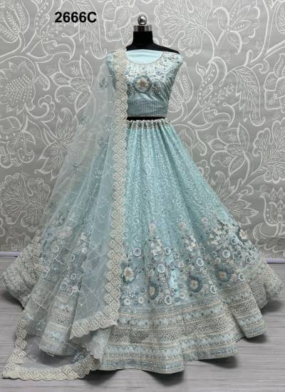 D.NO. 2666A TO 2666C BY ANJANI ART HEAVY NET LEHENGA CHOLI WHOLESALER IN INDIA