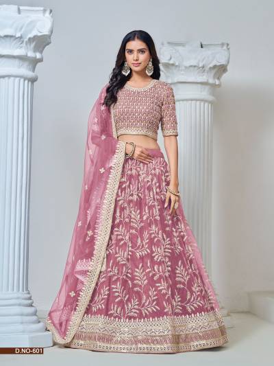 MEHVISH MEHVISH VOL-06 601 TO 604 DESIGNER NET WITH HEAVY THREAD & SEQUINS WORK LEHENGA CHOLI WHOLESALER IN INDIA
