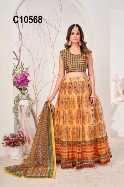 D.NO. C10568 BY AMOHA ORGANZA LEHENGA CHOLI WHOLESALER IN INDIA
