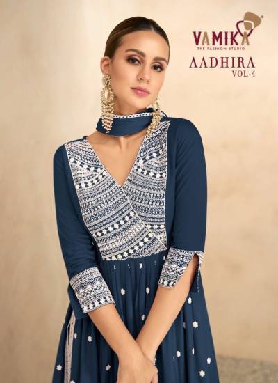 AADHIRA VOL-4 BY VAMIKA DESIGNER EMBROIDERED SLEEVES SALWAR KAMEEZ  WHOLESALER IN INDIA
