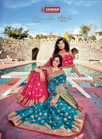 Vasudha Silk by Sangam Print Banarasi Silk saree Manufacturer in Surat
