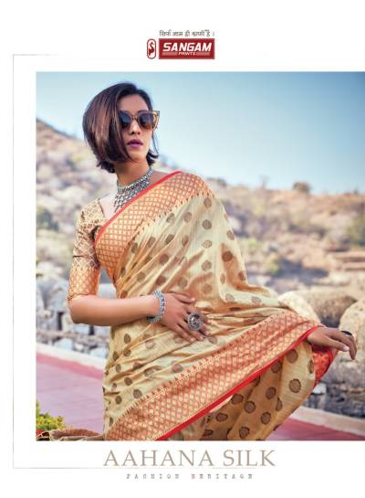 Aahana Silk By Sangam Print Banarasi silk saree manufacturer in Surat