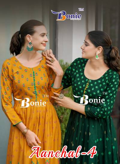 AANCHAL VOL 4 BY BONIE DESIGNER LONG GHERA KURTI WHOLESALER IN INDIA