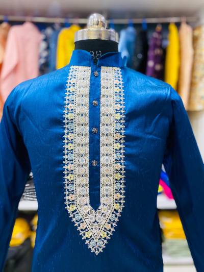 AABHUSHAN BY BLUEVERY DESIGNER SILK KURTA WITH PAJAMA WHOLESALER IN INDIA