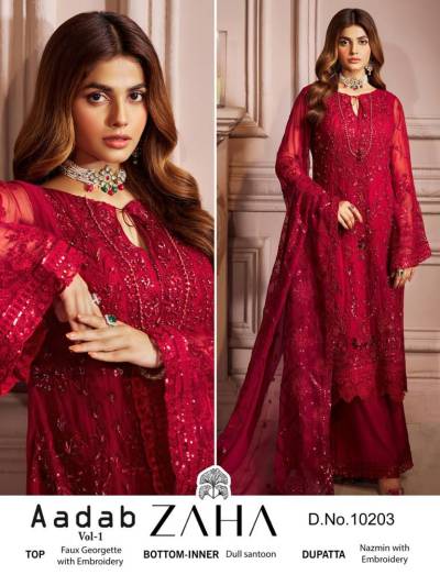ZAHA 102203 BY ZAHA DESIGNER PAKISTANI GEORGETTE SALWAR SUIT WHOLESALER IN INDIA