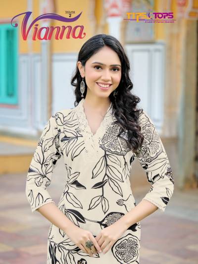 VIANA VOL 2 BY TIPS & TOPS DESIGNER V NECK KURTIS WHOLESALER IN INDIA