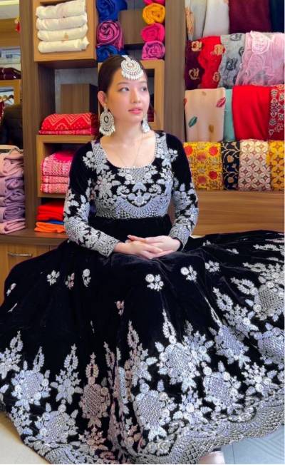 DVD 1275 BY SAGAR IMPEX DESIGNER VELVET GOWN WHOLESALER IN INDIA