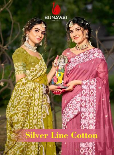 SILVER LINEN COTTON BY BUNAWAT DESIGNER COTTON SAREE WHOLESALER IN INDIA