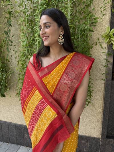 MIRA BELA DOLA SILK BANDHNI UNIFORM SPCIAL MB116 TO MB118 DESIGNER SILK SAREE WHOLESALER IN INDIA