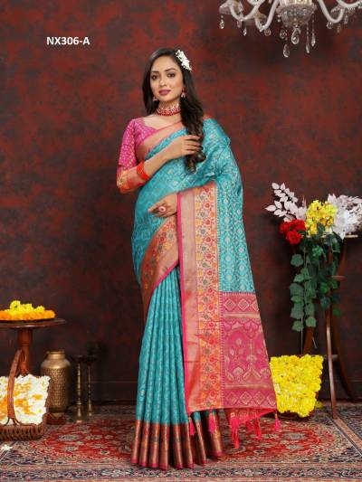 D.NO. NX306 A TO NX306 F BY MURTI NX ORGANZA SILK SAREE WHOLESALER IN INDIA