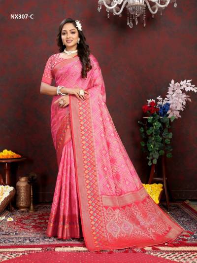 D.NO. NX307-A TO NX307-F BY MURTI NX SOFT ORGANZA SILK SAREE WHOLESALER IN INDIA
