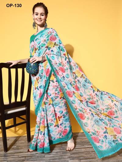 D.NO. OP 130 BY LAXMINAM GEORGETTE SAREE MANUFACTURER IN INDIA