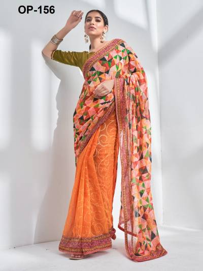 D.NO. OP 156 BY LAXMINAM GEORGETTE SAREE MANUFACTURER IN INDIA