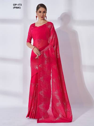 D.NO. OP 173 PINK BY LAXMINAM GEORGETTE SAREE MANUFACTURER IN INDIA