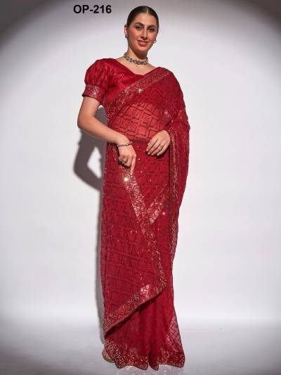 D.NO. OP 216 BY LAXMINAM GEORGETTE SAREE MANUFACTURER IN INDIA
