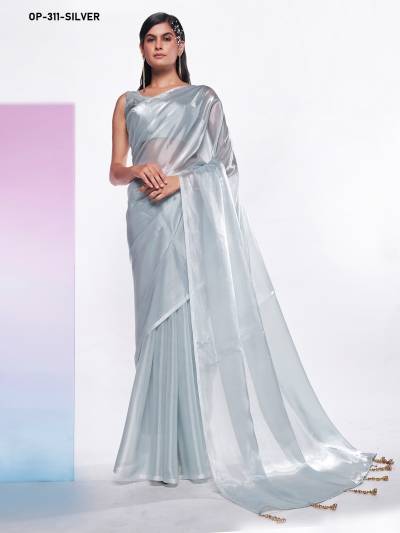 D.NO. OP 311 SILVER LAXMINAM SATIN SAREE WHOLESALER IN INDIA