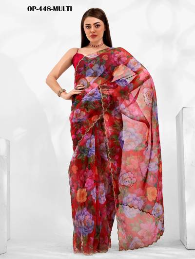 D.NO. OP 448 MULTI BY LAXMINAM ORGANZA SAREE WHOLESALER IN INDIA