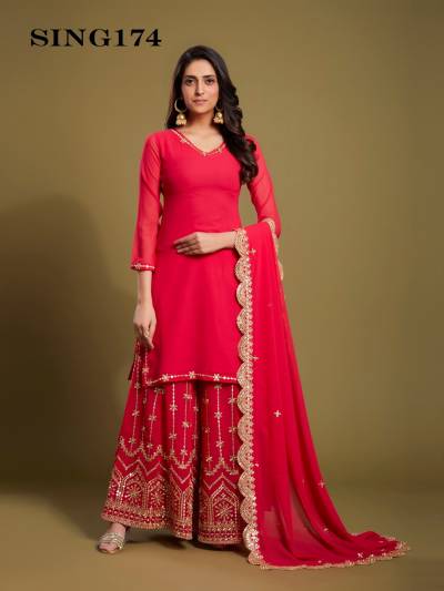 D.NO. SING174 BY ARYA DESIGNER GEORGETTE PLAZZO STYLE SALWAR KAMEEZ WHOLESALER IN INDIA 