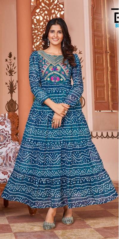 LEHARIYA BY BLUE HILLS HEAVY GEORGETTE PRINT GOWN EXPORTER IN GUJARAT