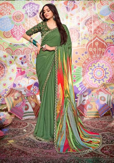 RANG BY RAJYOG MOSS CHIFFON PRINT SAREE EXPORTER IN INDIA