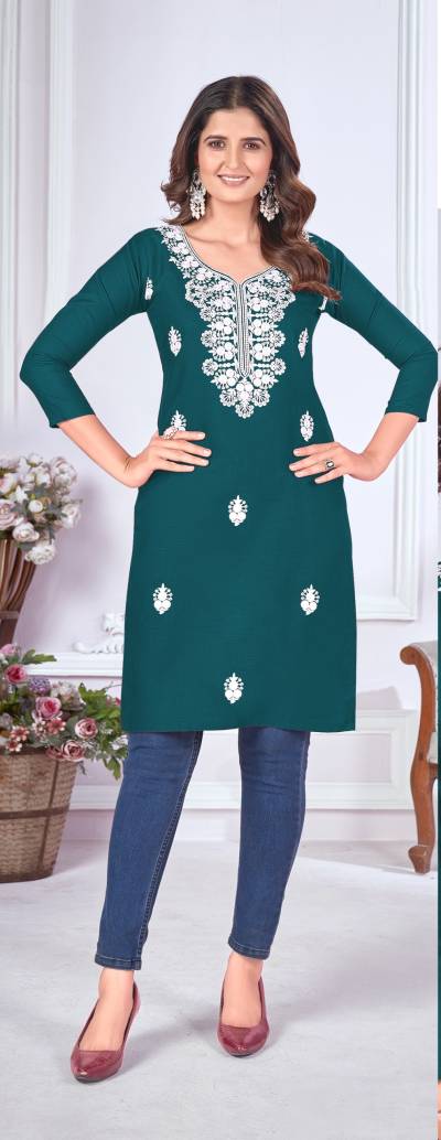 TAMANNA BY BANWERY WHITE COTTON EMBROIDERY KURTI MANUFACTURER IN INDIA